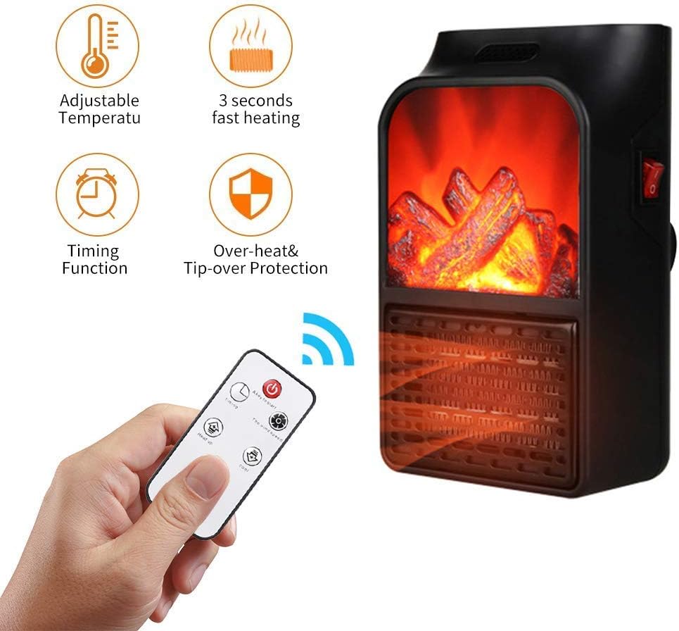 Mini Chauffage Céramique Effet Flamme 3D 1000W